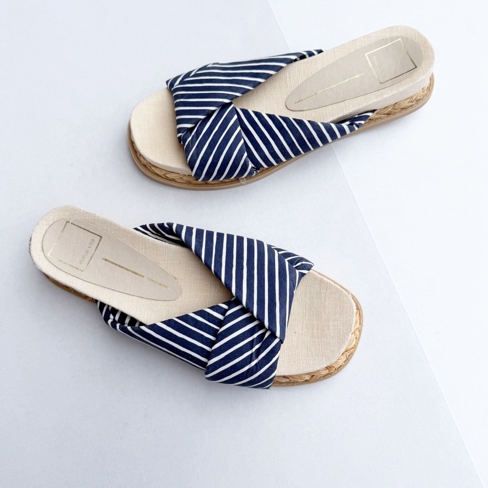 Dolce Vita Grove Knotted Sandals Slides Slip On Navy 7.5